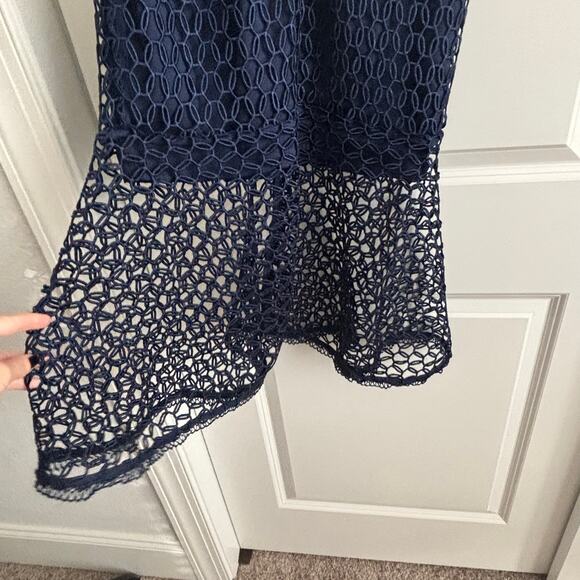 Revolve Bardot Fiona Mesh Dress Navy 6 Cocktail Formal Wedding Guest Trumpet - Picture 10 of 15